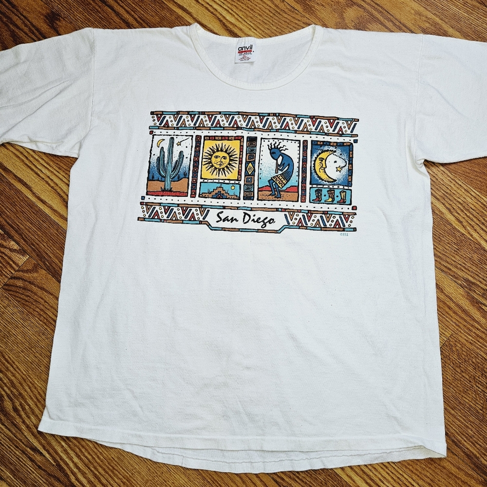Printed Sportswear Inc PSI Shirt Womens Large White San Diego Art Logo Cotton